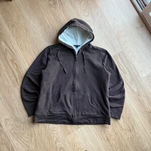 Mocha Brown Lands End Zip Up Hoodie Sweatshirt